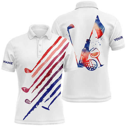Golf Polo shirts, Red, White And Blue Mens Golf Polo Shirts Custom Vintage Golf Wine Clubs Patriotic Golf Tops For Mens