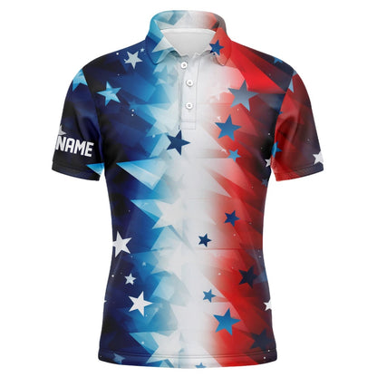 Golf Polo shirts, Red, White And Blue Stars Pattern Mens Golf Polo Shirts Custom Mens Golf Attire, Best Golf Gifts