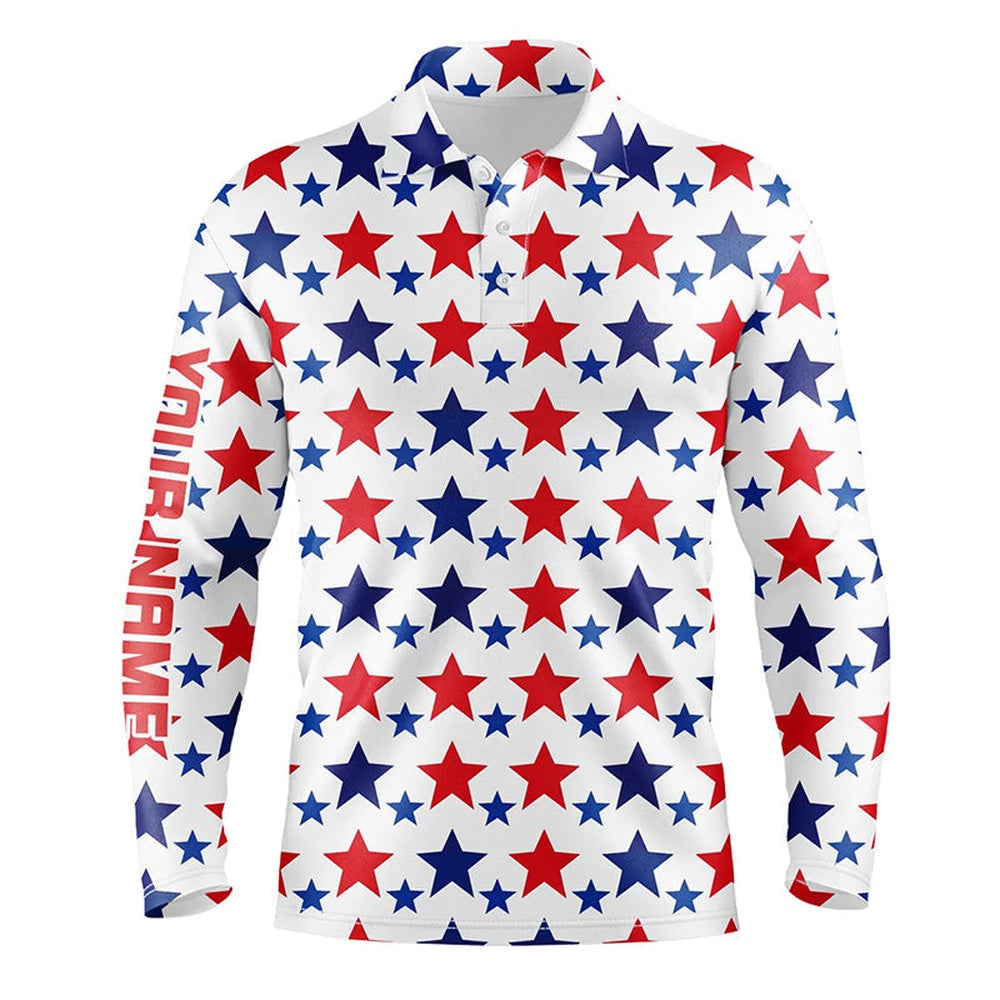 Golf Polo shirts, Red, White And Blue Stars Pattern Mens Golf Polo Shirts Custom Patriotic Golf Top For Men