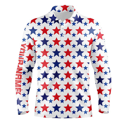 Golf Polo shirts, Red, White And Blue Stars Pattern Mens Golf Polo Shirts Custom Patriotic Golf Top For Men