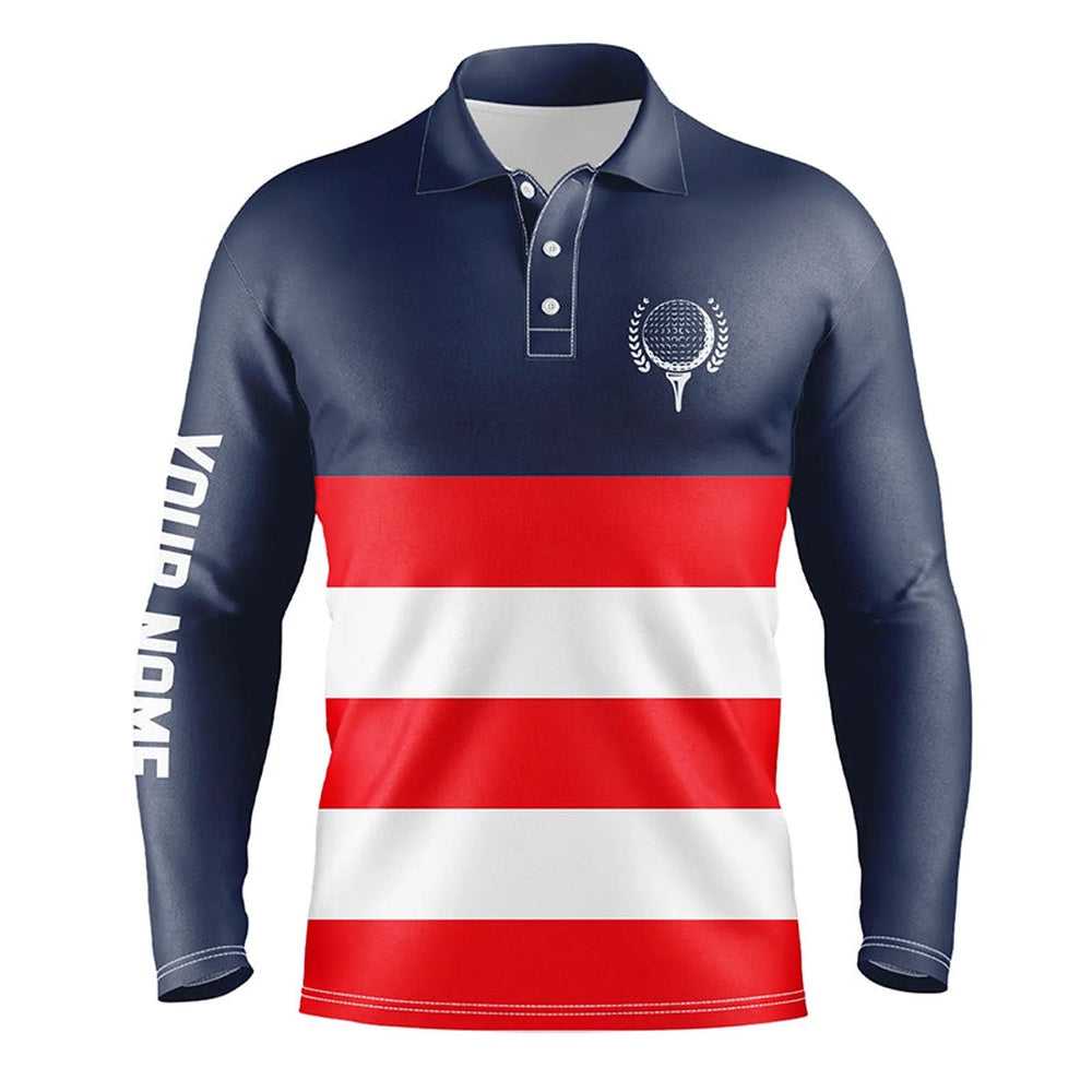 Golf Polo shirts, Red, White And Blue Stripe Custom Mens Golf Polos Shirts, Patriot Men'S Golf Attire