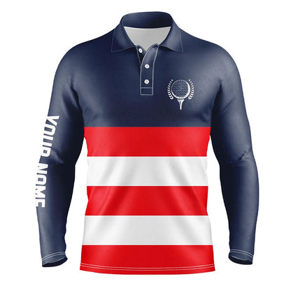 Golf Polo shirts, Red, White And Blue Stripe Custom Mens Golf Polos Shirts, Patriot Men'S Golf Attire