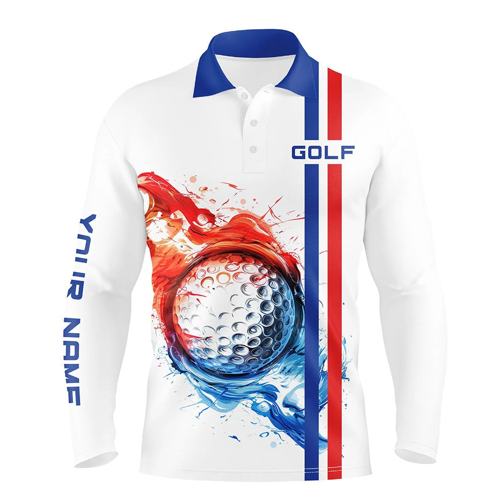 Golf Polo shirts, Red, White And Blue Stripe Mens Golf Polo Shirts Custom Golf Ball Mens Golf Tops, Team Golf Shirts