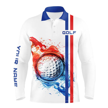 Golf Polo shirts, Red, White And Blue Stripe Mens Golf Polo Shirts Custom Golf Ball Mens Golf Tops, Team Golf Shirts