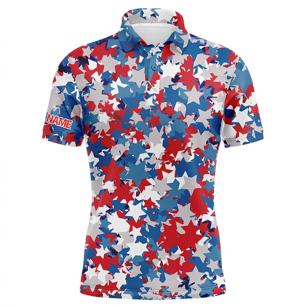 Golf Polo shirts, Red, White And Blue Th Of July Star Mens Golf Polo Shirts Custom Patriotic Team Golf Shirts For Men