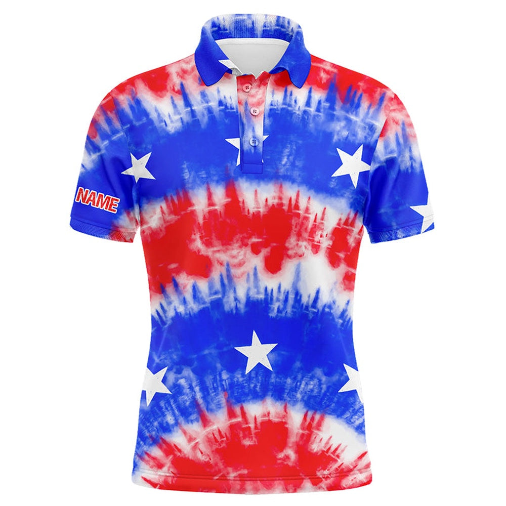 Golf Polo shirts, Red, White And Blue Tie Dye American Flag Mens Golf Polo Shirts Custom Team Patriotic Golf Shirt