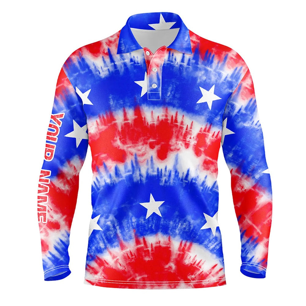 Golf Polo shirts, Red, White And Blue Tie Dye American Flag Mens Golf Polo Shirts Custom Team Patriotic Golf Shirt