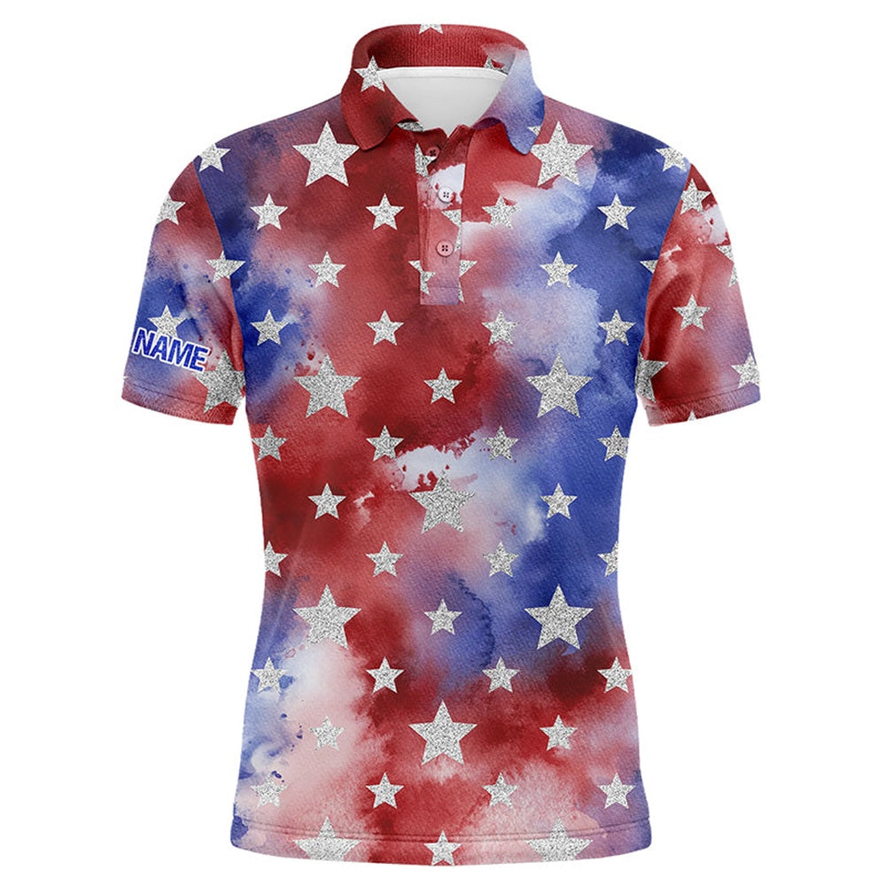 Golf Polo shirts, Red, White And Blue Tie Dye Mens Golf Polo Shirts Custom Team Golf Shirts For Men