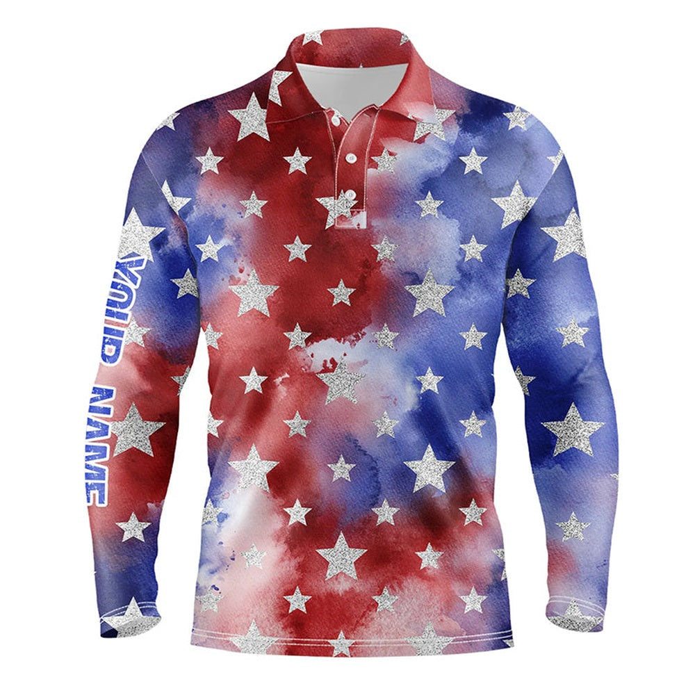 Golf Polo shirts, Red, White And Blue Tie Dye Mens Golf Polo Shirts Custom Team Golf Shirts For Men