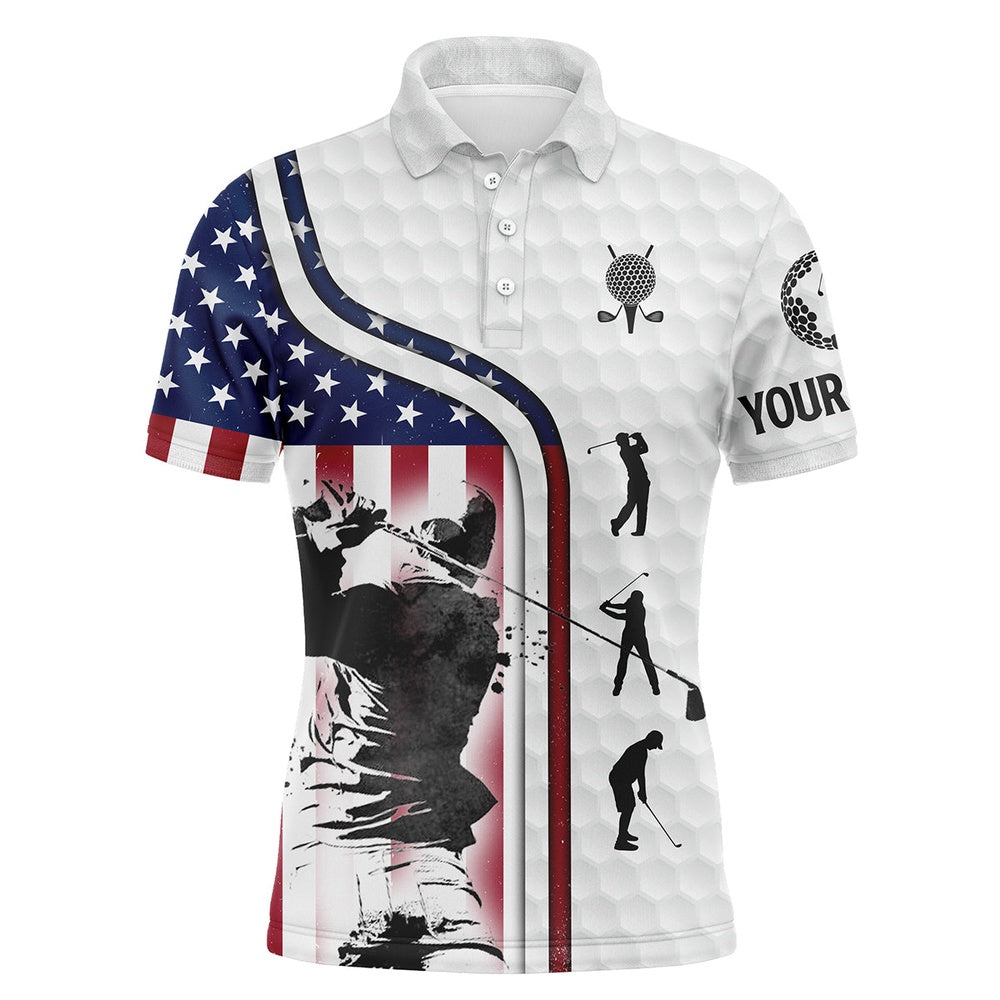 Golf Polo shirts, Red White Blue American Flag Patriotic Th Of July Golf Shirts Upf Polo Custom Name Golf Gifts For Men