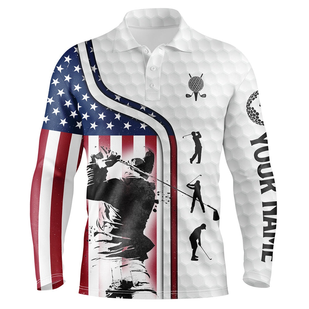 Golf Polo shirts, Red White Blue American Flag Patriotic Th Of July Golf Shirts Upf Polo Custom Name Golf Gifts For Men