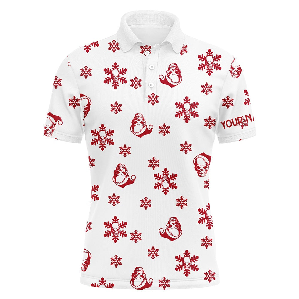 Golf Polo shirts, Red White Mens Golf Polo Shirt Custom Skull Snow Christmas Pattern Golf Shirt For Men