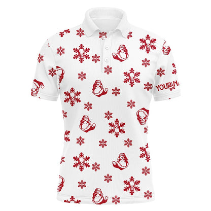 Golf Polo shirts, Red White Mens Golf Polo Shirt Custom Skull Snow Christmas Pattern Golf Shirt For Men