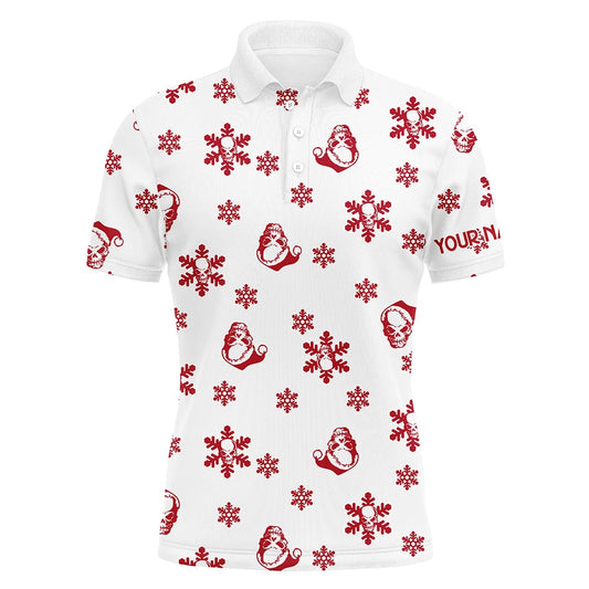Golf Polo shirts, Red White Mens Golf Polo Shirt Custom Skull Snow Christmas Pattern Golf Shirt For Men