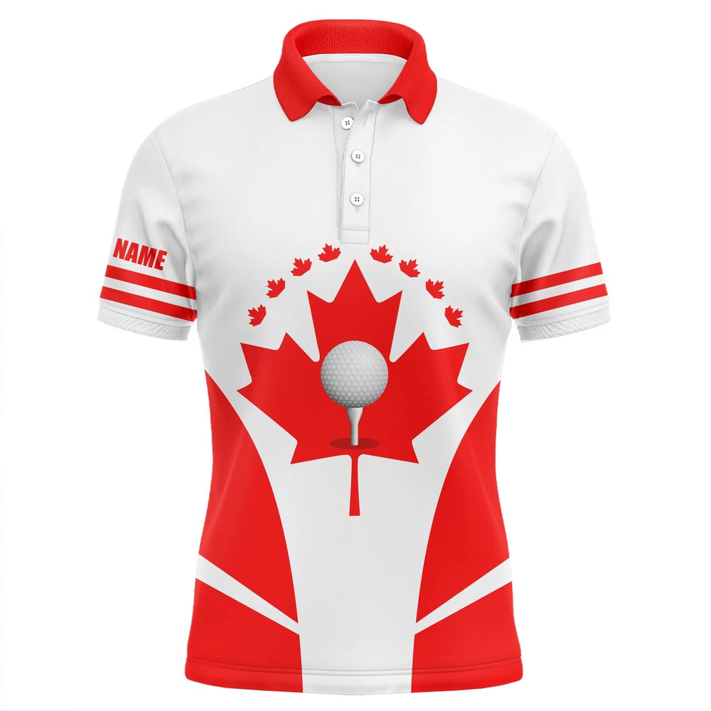 Golf Polo shirts, Red White Mens Golf Polo Shirts Canadian Flag Patriotic Golf Balls Shirts For Men, Mens Golf Top
