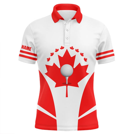 Golf Polo shirts, Red White Mens Golf Polo Shirts Canadian Flag Patriotic Golf Balls Shirts For Men, Mens Golf Top