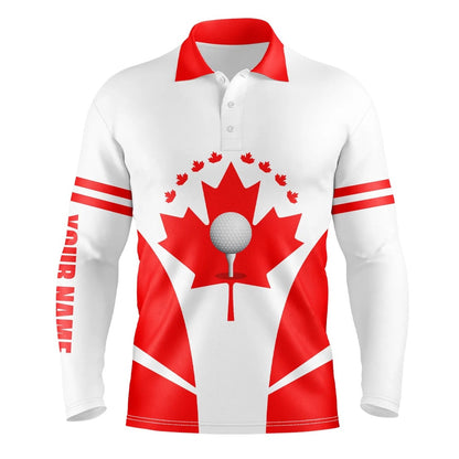Golf Polo shirts, Red White Mens Golf Polo Shirts Canadian Flag Patriotic Golf Balls Shirts For Men, Mens Golf Top