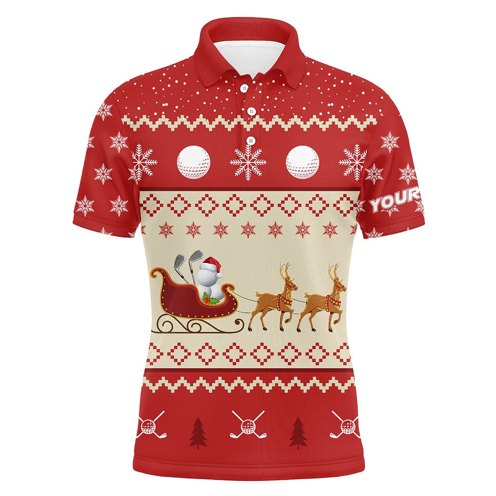 Golf Polo shirts, Reindeer Christmas Golf Mens Polo Shirt Customized Red Winter Golf Shirts For Men Xmas Golf Gifts