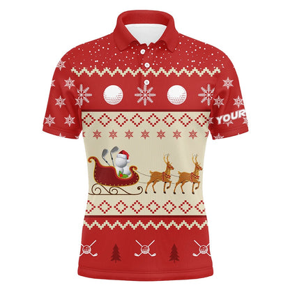 Golf Polo shirts, Reindeer Christmas Golf Mens Polo Shirt Customized Red Winter Golf Shirts For Men Xmas Golf Gifts