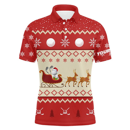 Golf Polo shirts, Reindeer Christmas Golf Mens Polo Shirt Customized Red Winter Golf Shirts For Men Xmas Golf Gifts