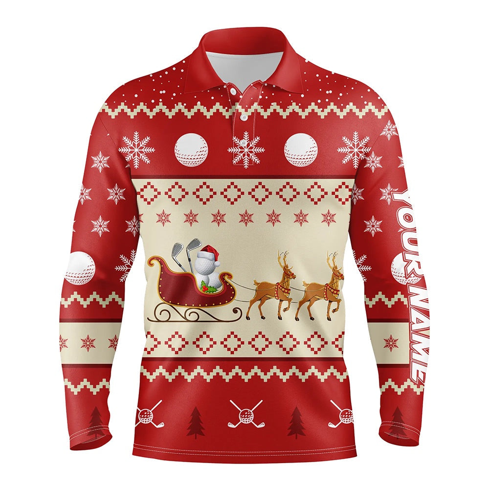 Golf Polo shirts, Reindeer Christmas Golf Mens Polo Shirt Customized Red Winter Golf Shirts For Men Xmas Golf Gifts