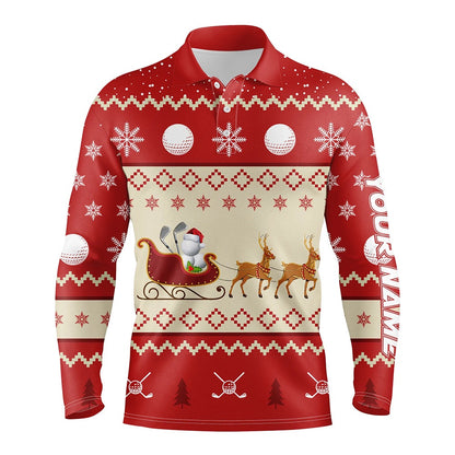 Golf Polo shirts, Reindeer Christmas Golf Mens Polo Shirt Customized Red Winter Golf Shirts For Men Xmas Golf Gifts