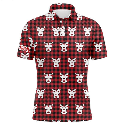 Golf Polo shirts, Reindeer Red Black Plaid Christmas Mens Golf Polo Shirt Golf Shirts For Men Golfer Gifts
