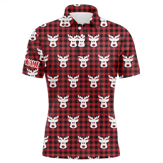 Golf Polo shirts, Reindeer Red Black Plaid Christmas Mens Golf Polo Shirt Golf Shirts For Men Golfer Gifts