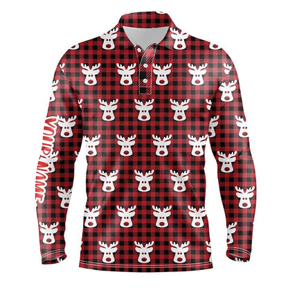 Golf Polo shirts, Reindeer Red Black Plaid Christmas Mens Golf Polo Shirt Golf Shirts For Men Golfer Gifts