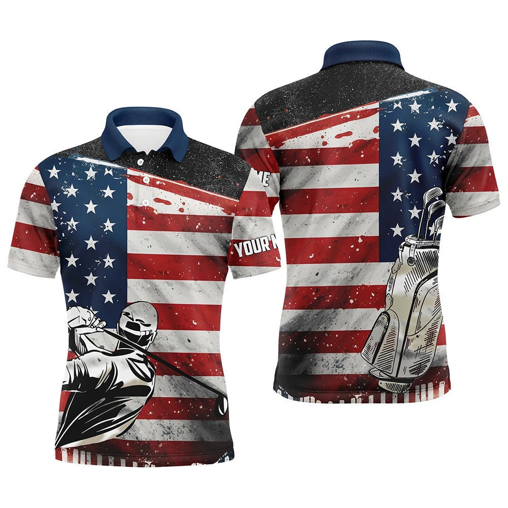 Golf Polo shirts, Retro American Flag Golf Mens Polo Shirts Custom Name Patriotic Golf Tops For Men Golf Gifts