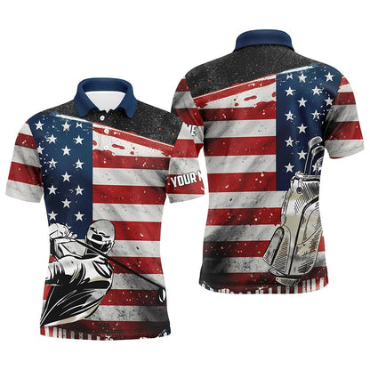 Golf Polo shirts, Retro American Flag Golf Mens Polo Shirts Custom Name Patriotic Golf Tops For Men Golf Gifts