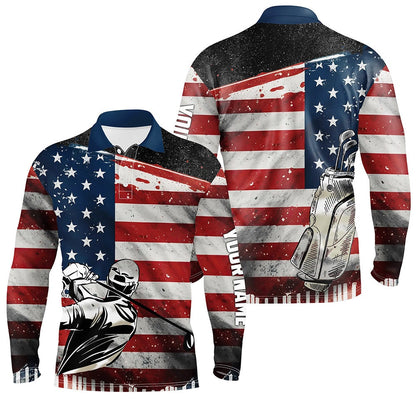 Golf Polo shirts, Retro American Flag Golf Mens Polo Shirts Custom Name Patriotic Golf Tops For Men Golf Gifts