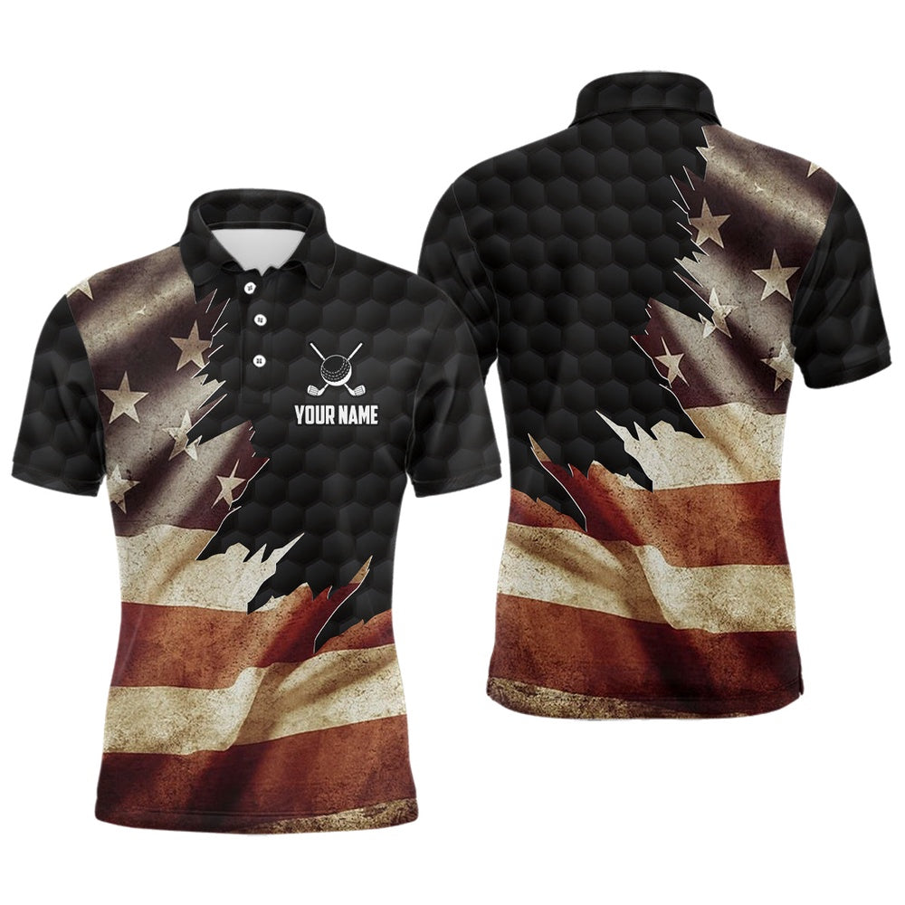 Golf Polo shirts, Retro American Flag Mens Golf Polo Shirts Custom Patriotic Golf Shirts For Men Best Golf Gifts