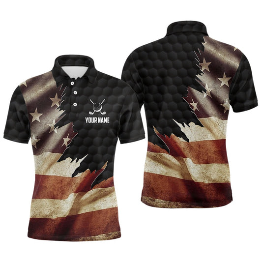 Golf Polo shirts, Retro American Flag Mens Golf Polo Shirts Custom Patriotic Golf Shirts For Men Best Golf Gifts