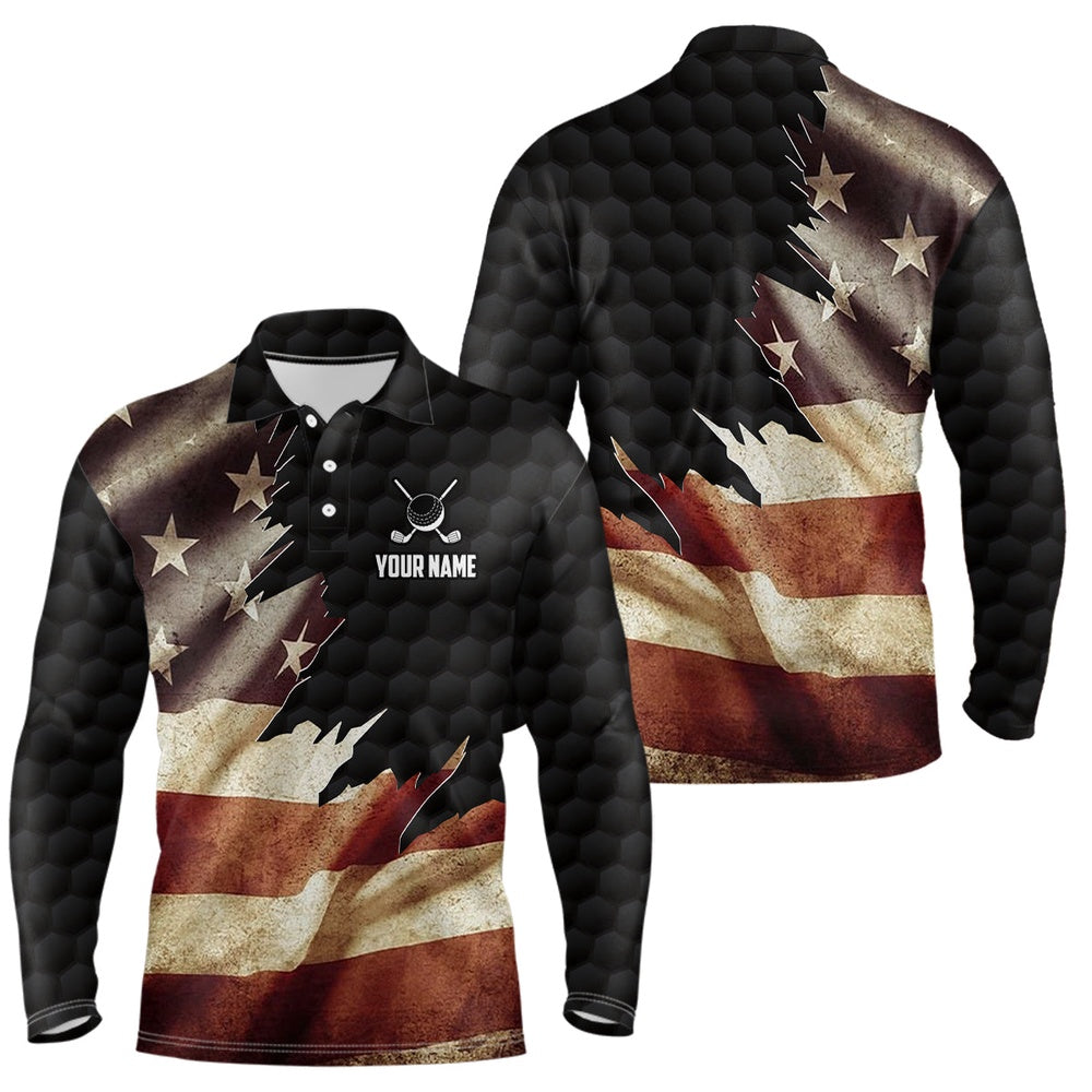 Golf Polo shirts, Retro American Flag Mens Golf Polo Shirts Custom Patriotic Golf Shirts For Men Best Golf Gifts