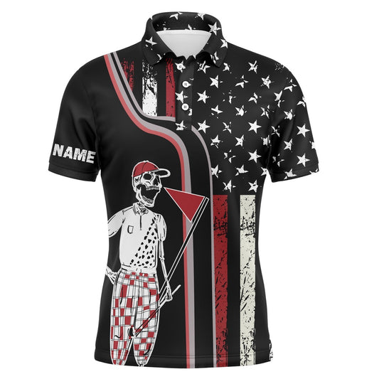 Golf Polo shirts, Retro American Flag Skull Golf Mens Polo Shirts Custom Patriotic Golf Shirts For Men Golf Gifts