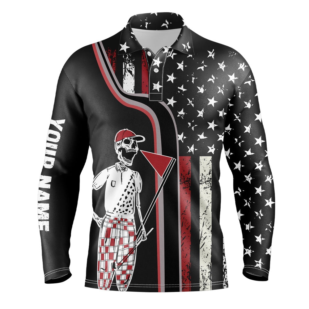 Golf Polo shirts, Retro American Flag Skull Golf Mens Polo Shirts Custom Patriotic Golf Shirts For Men Golf Gifts