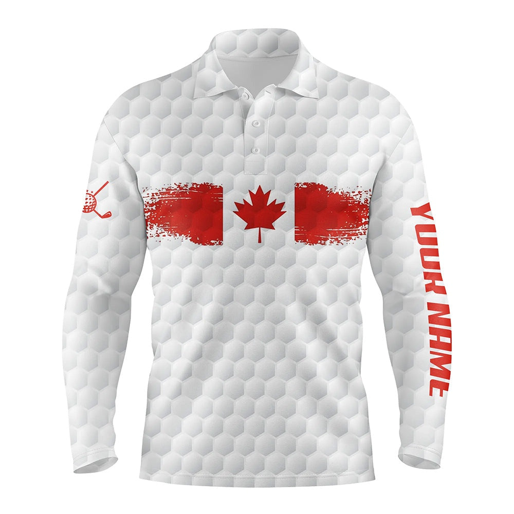Golf Polo shirts, Retro Canadian Flag Mens Golf Polo Shirts Custom White Golf Pattern Patriotic Golf Shirts For Men