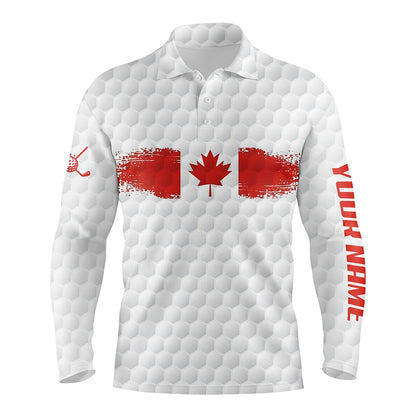 Golf Polo shirts, Retro Canadian Flag Mens Golf Polo Shirts Custom White Golf Pattern Patriotic Golf Shirts For Men