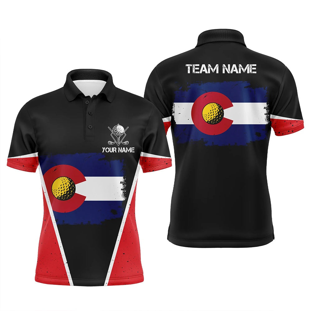 Golf Polo shirts, Retro Colorado Flag Black Mens Golf Polo Shirts Custom Patriotic Golf Shirts For Men