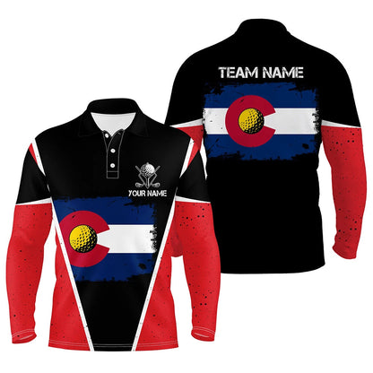 Golf Polo shirts, Retro Colorado Flag Black Mens Golf Polo Shirts Custom Patriotic Golf Shirts For Men