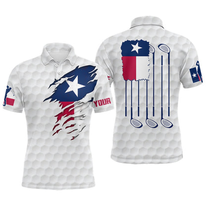 Golf Polo shirts, Retro Texas Flag White Golf Pattern Mens Polo Shirt Patriotic Golf Shirts For Men Golf Gifts