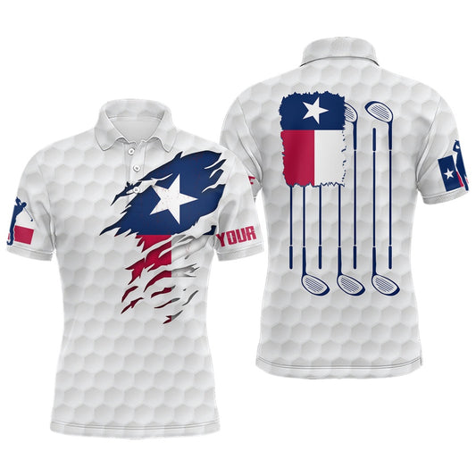 Golf Polo shirts, Retro Texas Flag White Golf Pattern Mens Polo Shirt Patriotic Golf Shirts For Men Golf Gifts