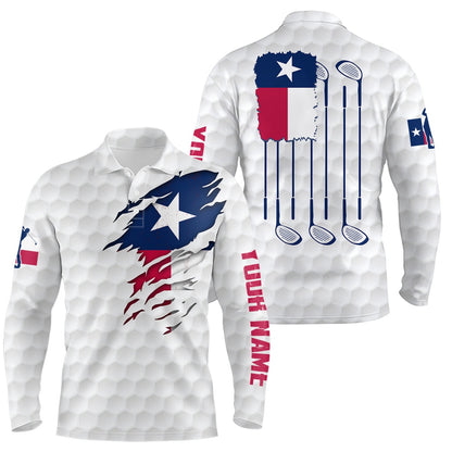 Golf Polo shirts, Retro Texas Flag White Golf Pattern Mens Polo Shirt Patriotic Golf Shirts For Men Golf Gifts
