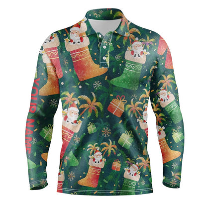 Golf Polo shirts, Santa Christmas Socks Green Golf Men Polo Shirt Funny Golf Shirts For Men Christmas Golf Gifts