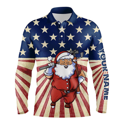 Golf Polo shirts, Santa Christmas Vintage American Flag Mens Golf Polo Shirts Funny Golf Shirts For Men Golf Gifts