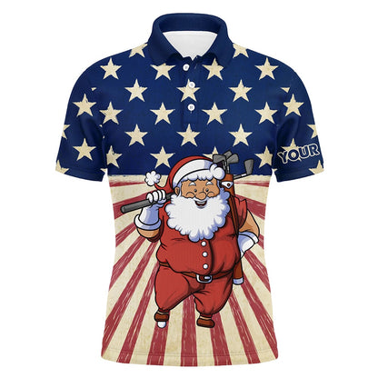 Golf Polo shirts, Santa Christmas Vintage American Flag Mens Golf Polo Shirts Funny Golf Shirts For Men Golf Gifts