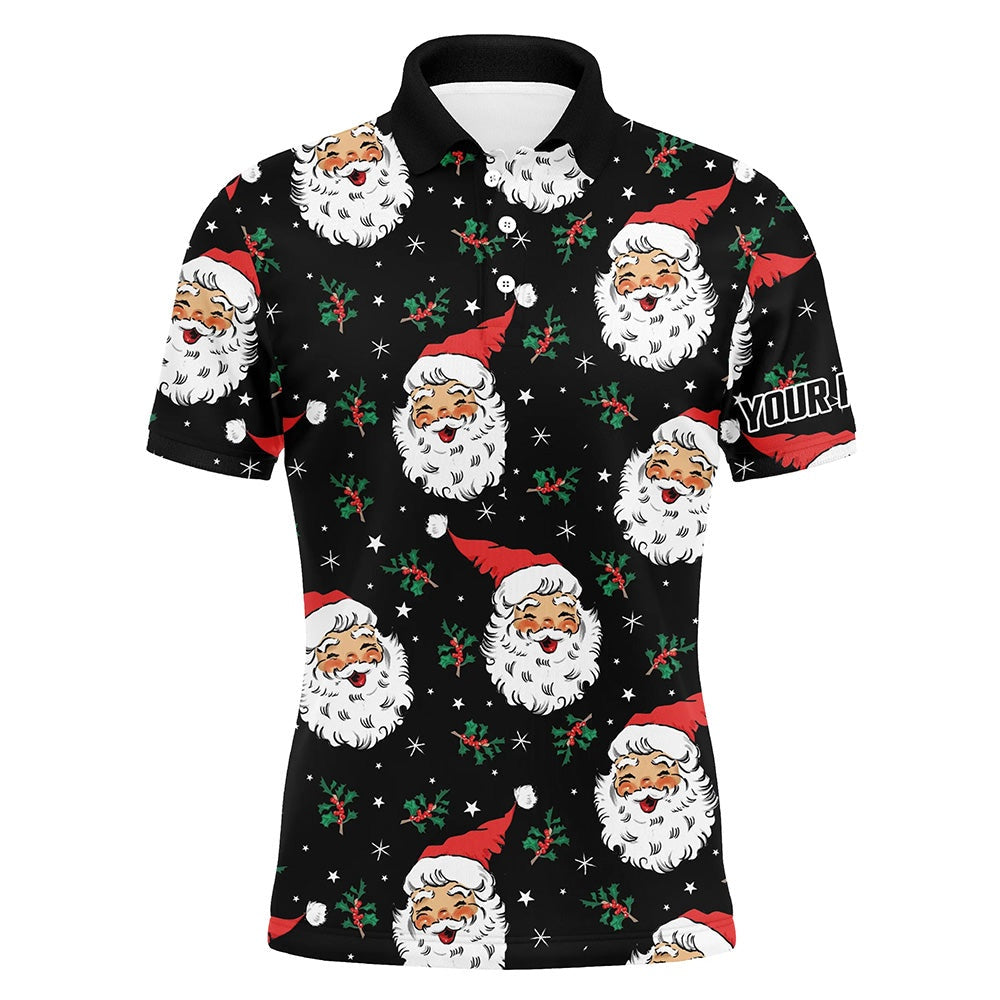 Golf Polo shirts, Santa Claus With Holly & Snowflakes Christmas Men Golf Polos Vintage Cute Golf Shirts For Men