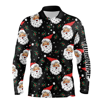 Golf Polo shirts, Santa Claus With Holly & Snowflakes Christmas Men Golf Polos Vintage Cute Golf Shirts For Men