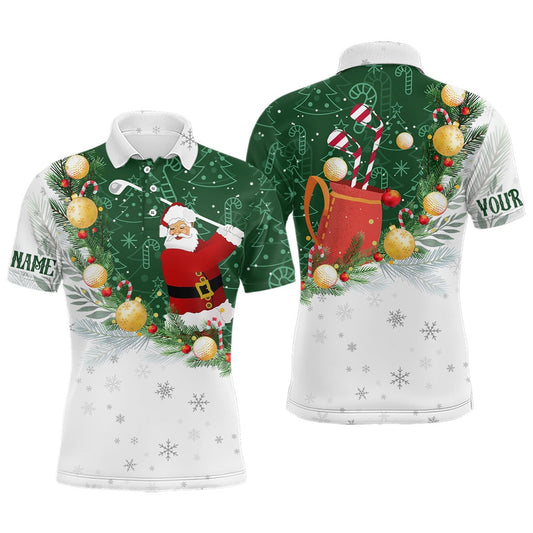Golf Polo shirts, Santa Playing Golf Christmas Pattern Mens Golf Polo Shirt Custom Golf Outfit For Men Golf Gifts